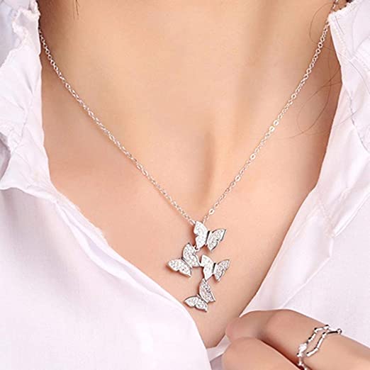 Butterfly - Sterling Silver Cz Necklace
