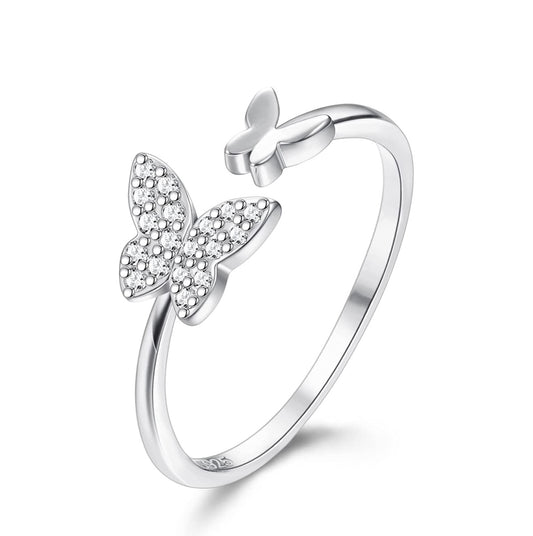 Butterfly - Adjustable Sterling Silver Cz Ring