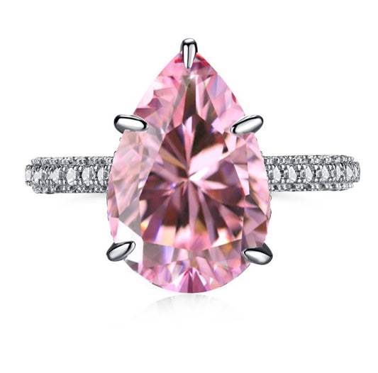 Jasmine - Pink Teardrop Sterling Silver Cz Ring