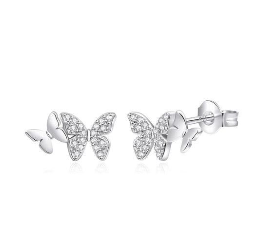 Butterfly - Sterling Silver Cz Stud Earrings