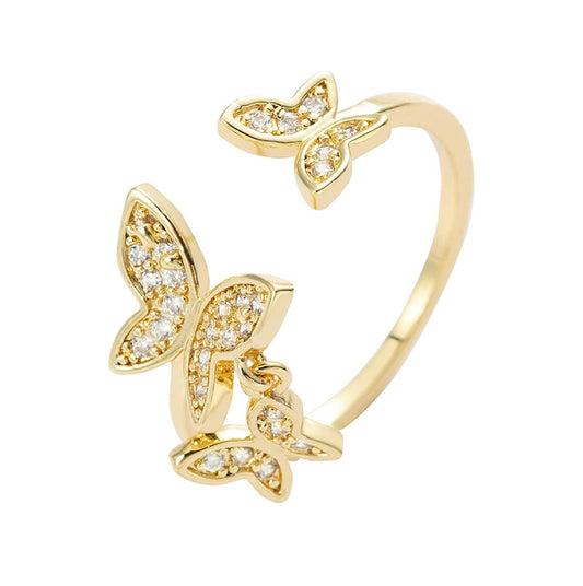 Butterfly - Adjustable 18K Gold Cz Ring