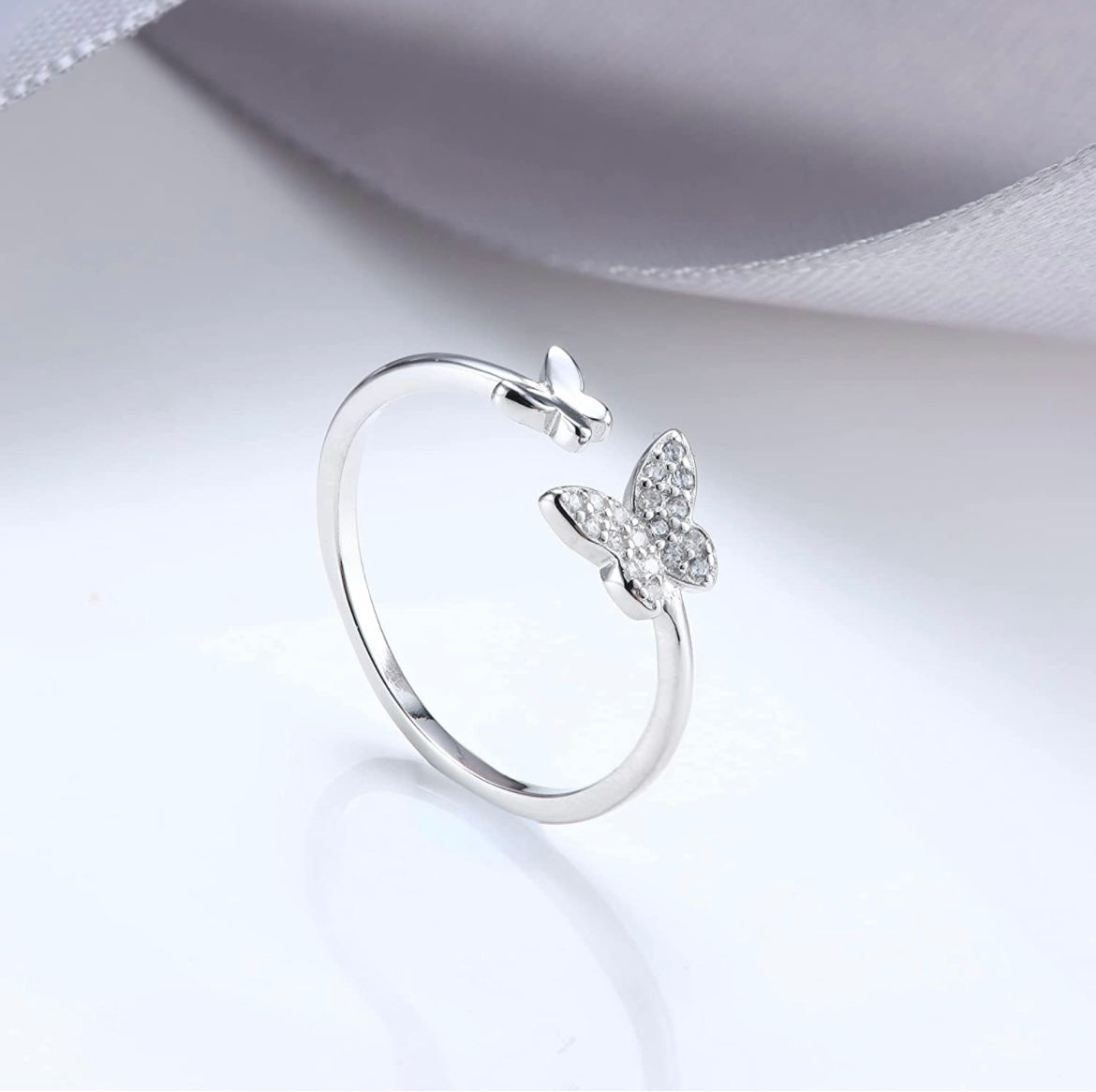 Butterfly - Adjustable Sterling Silver Cz Ring